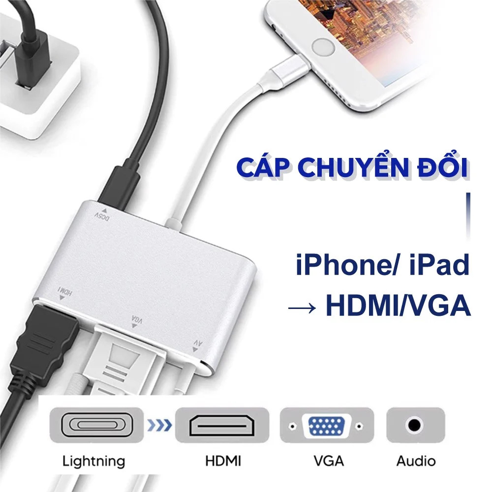 Cáp chuyển Iphone, Ipad sang HDMI, VGA, Audio phân giải fullHD - Ảnh 5
