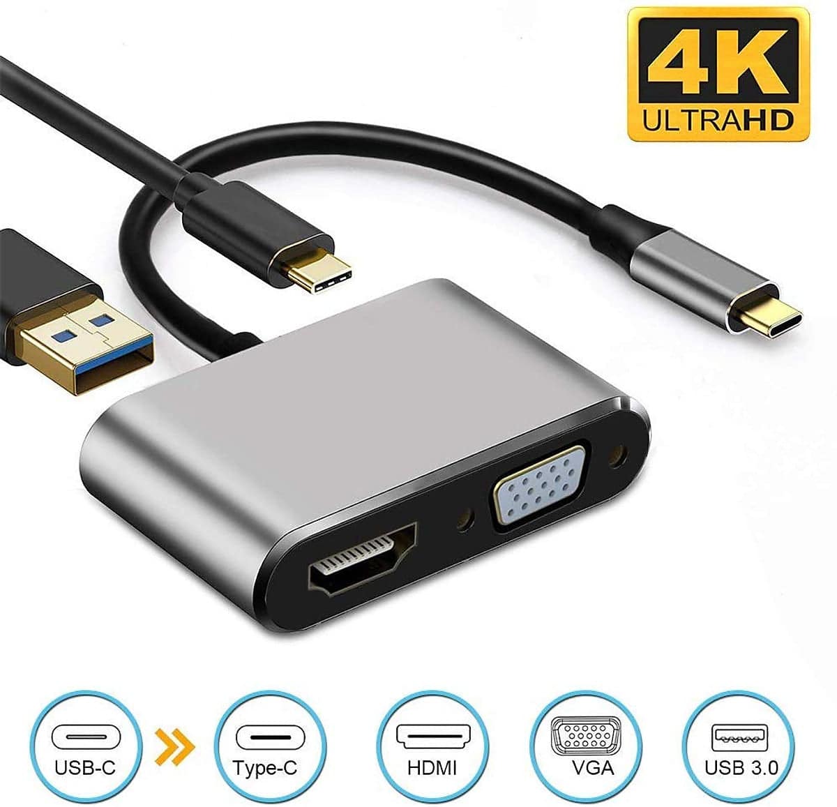 Cáp chuyển Type-C sang HDMI, VGA, USB USB-C hỗ trợ 4K