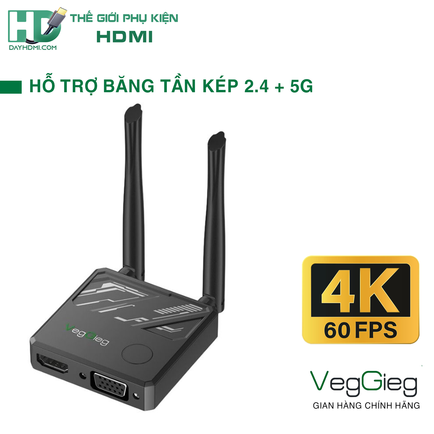 HDMI Không Dây 4K VegGieg V-Q03 cao cấp, hỗ trợ Wifi kép 2.4/5G