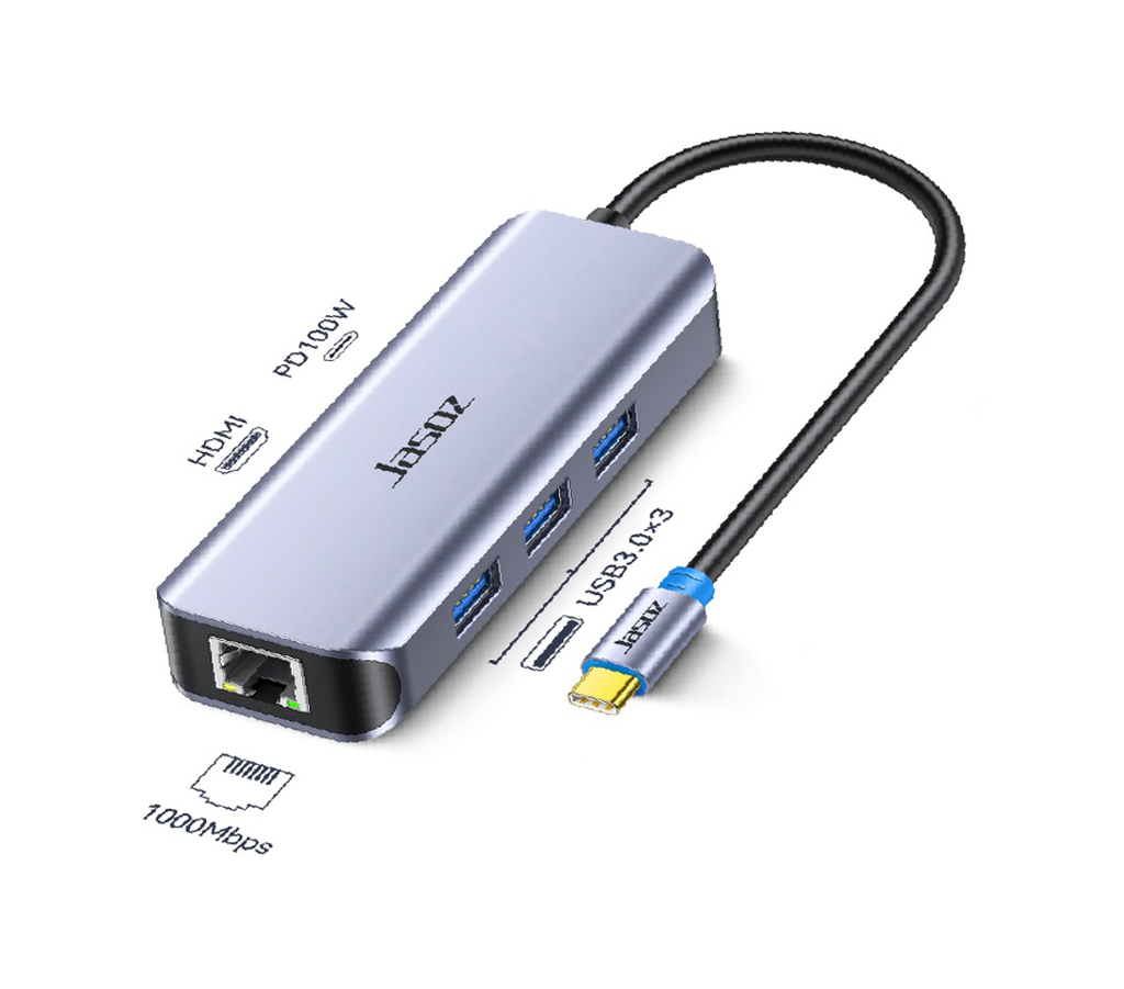 Bộ chuyển đổi (6in1) Type C to HDMI 4K, LAN 1000Mb,USB3.0, PD100W JASOZ H111 chính hãng - Ảnh 2